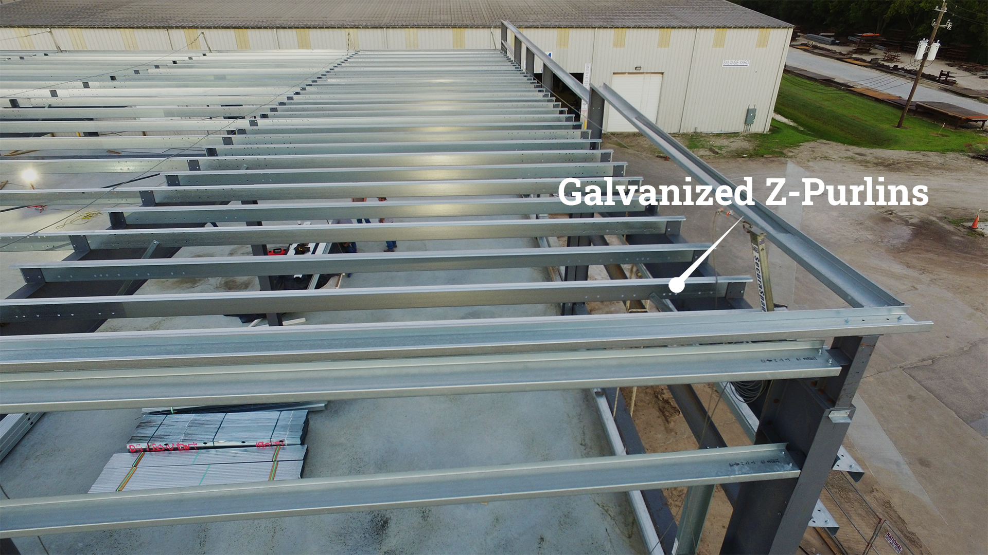 Galvanized Z Purlins used for roof desk support.