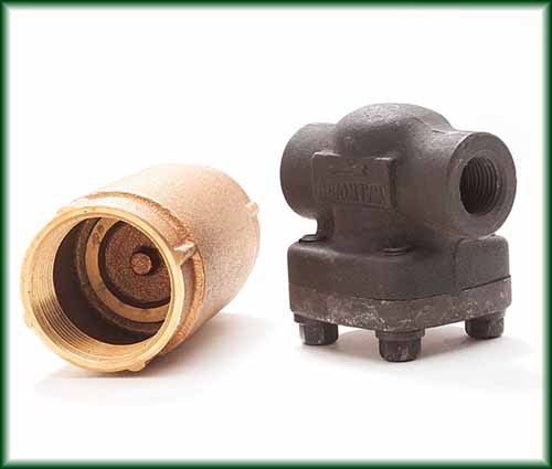 Two different Check Valves in bronze&comma; bronze and cast steel&comma; also known as clack valves&comma; one-way valves and non-return valves.