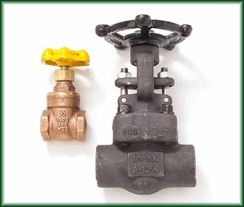 Two different Gate Valves&comma; also known as Sluice Valves&comma; in forged steel and brass.