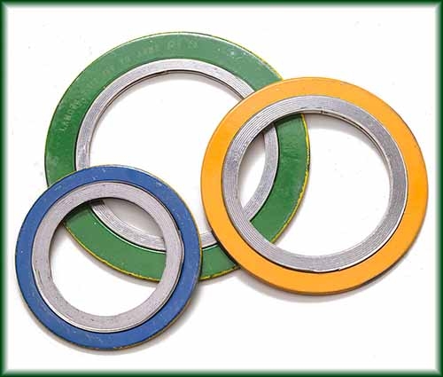 Three different Spiral Wound Gaskets made with a mix of metallic and filler material.
