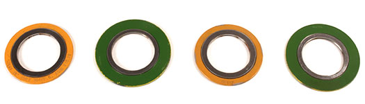 Four different Spiral Wound Gaskets made with metallic and filler material
