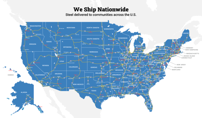 Steelsupply usa shipping map