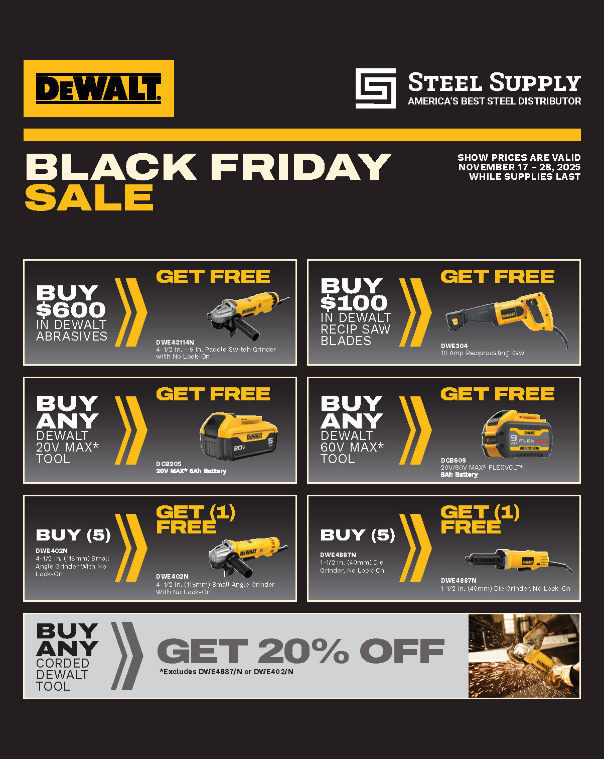 Steel supply dewalt power tools black friday 2025
