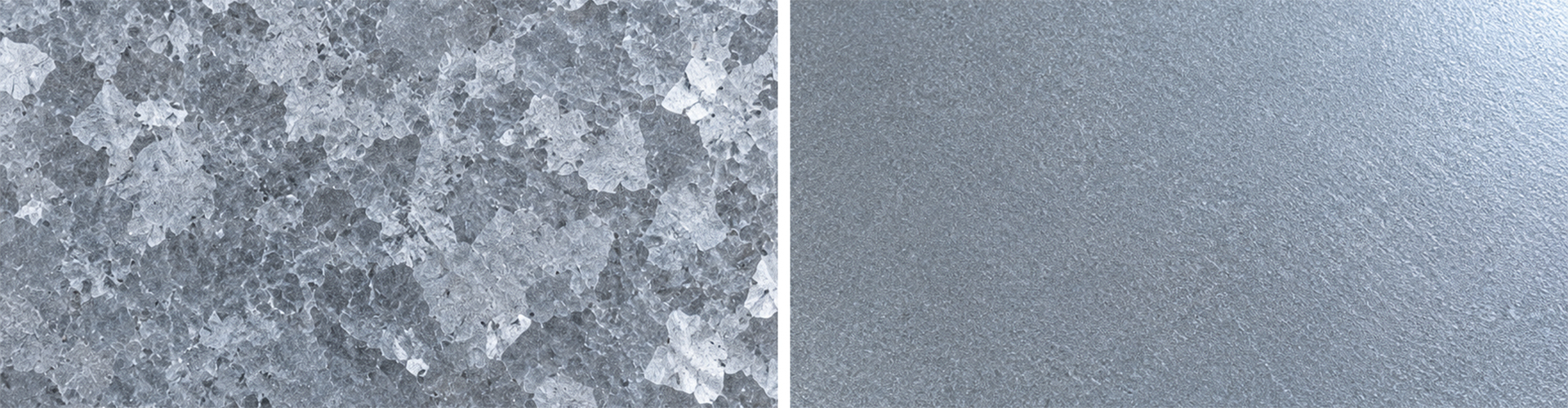 Difference in Texture - Hot Dip (left) and Electro (right)