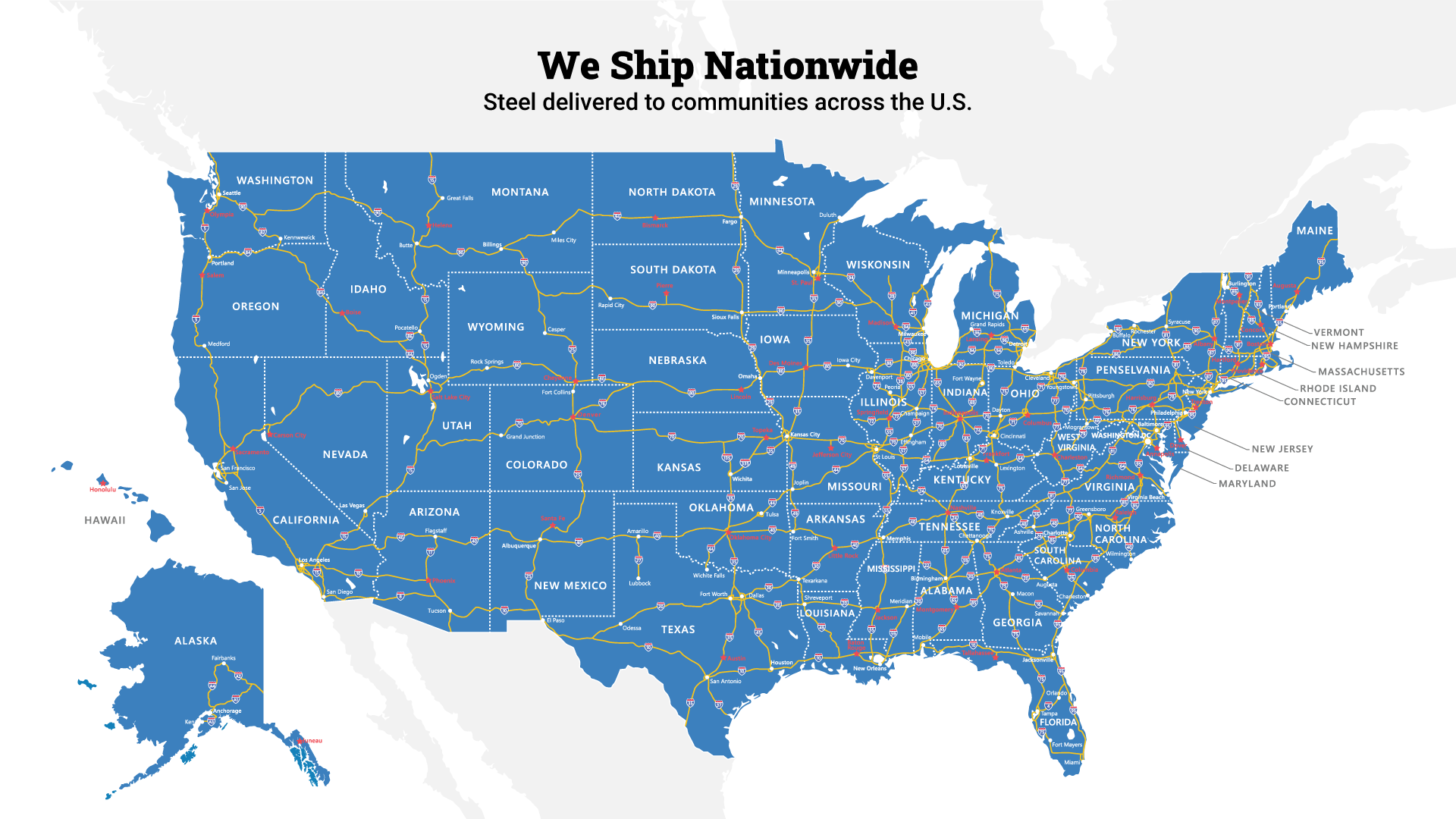 Steelsupply usa shipping map