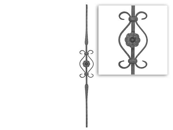 Baluster fishbone with scrolls and flowers