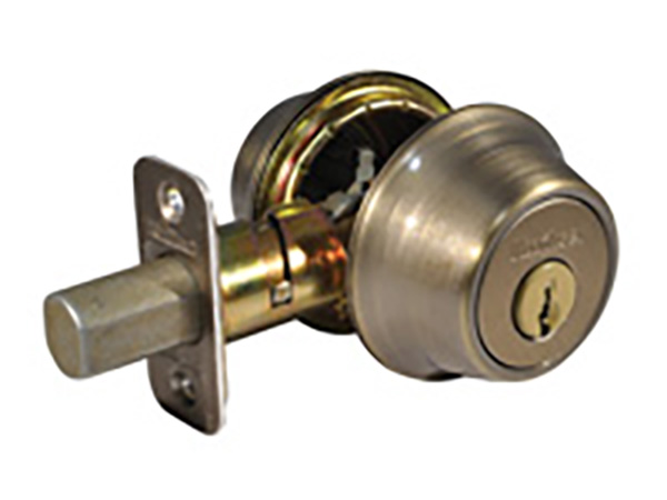 Kwikset antique brass double cylinder deadbolt lock